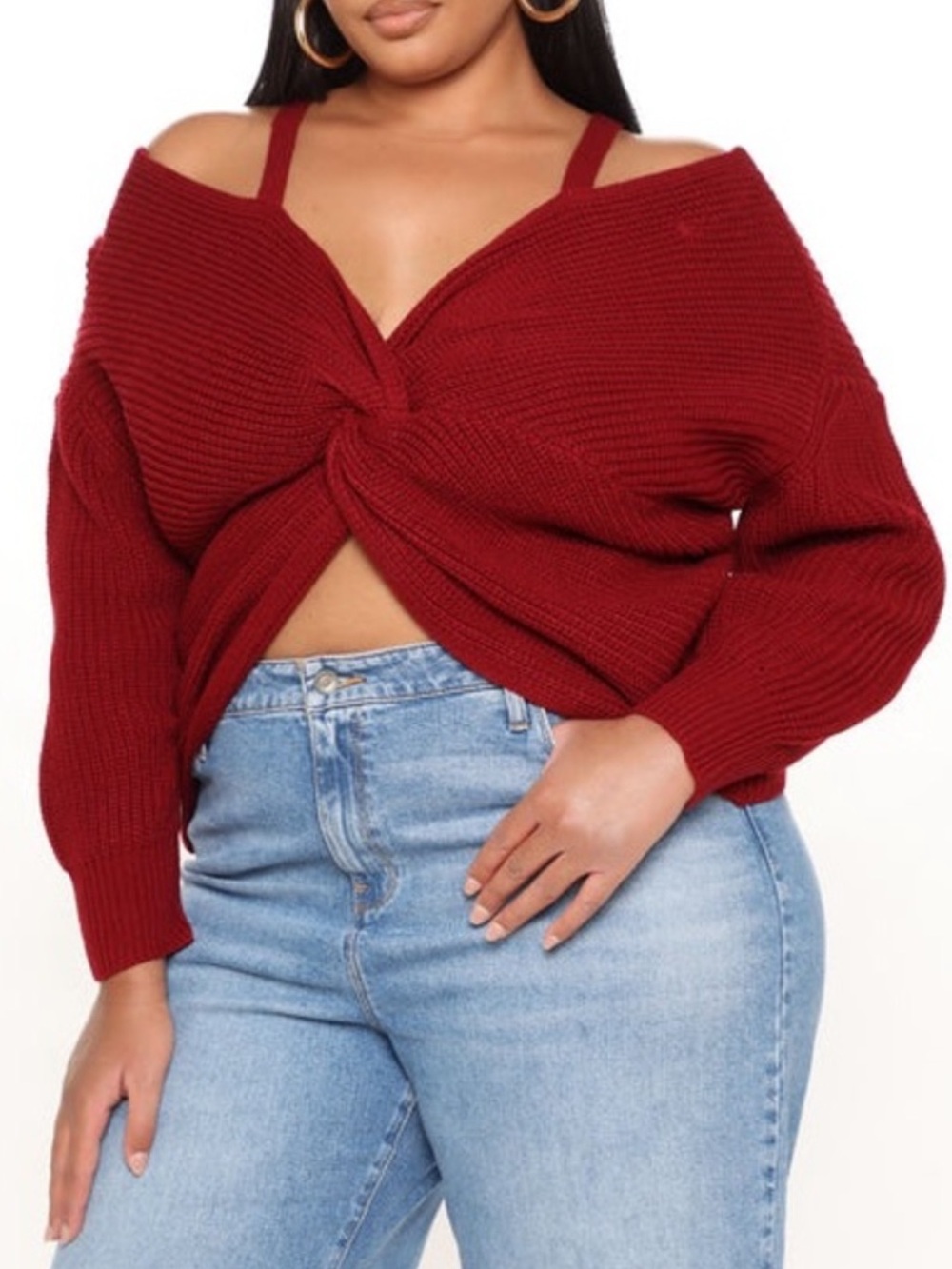 Fashion Nova Cold Shoulder Rib Knit Knot Front Sweater Brand New